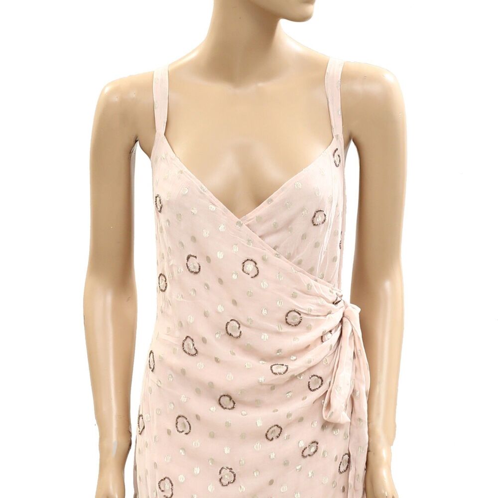 By Anthropologie Asymmetrical Mini Dress Wrap Tie Bead Embellished S New 284655 - Picture 2 of 4